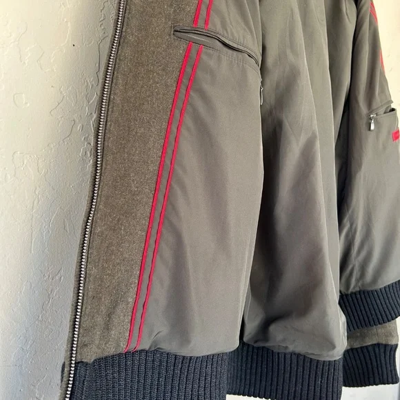 Hugo Men's Green Bomber Jacket Cashmere Wool Zip up Size XL